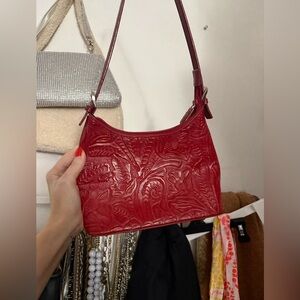 Rare Y2K Red Tooled Leather Shoulder Bag
